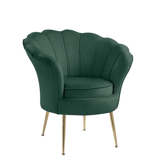 Angelina Green Velvet Scalloped Back Barrel Accent Chair with Metal Legs