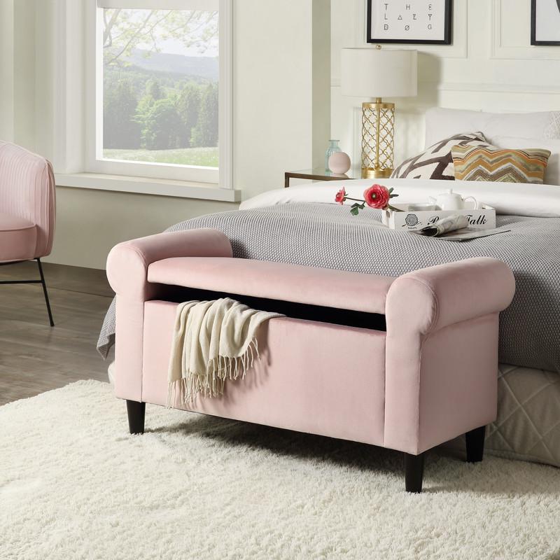 Meryl Pink Velvet Storage Bench