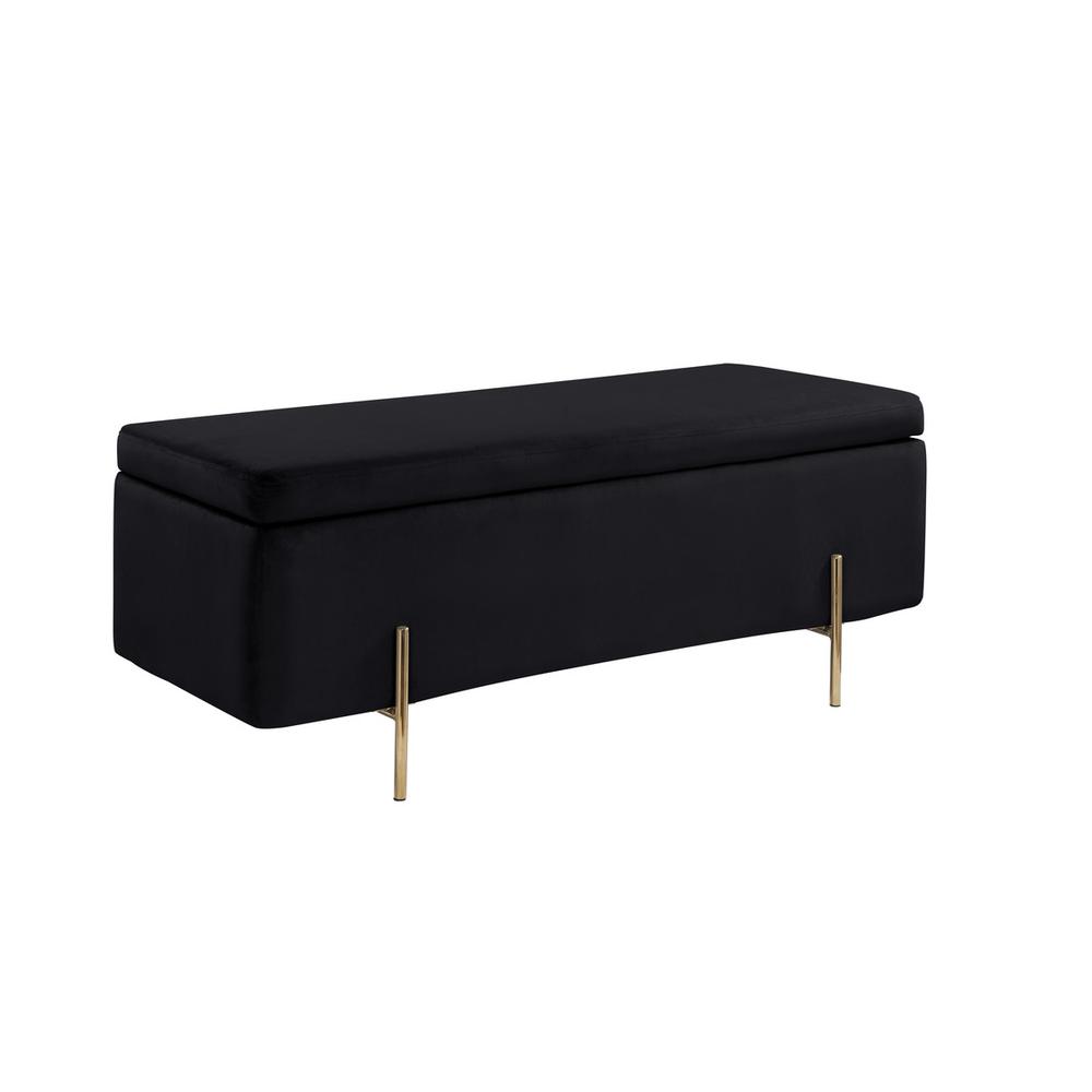 Emma Black Velvet Storage Bench with Metal Legs