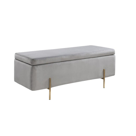 Emma Gray Velvet Storage Bench with Metal Legs