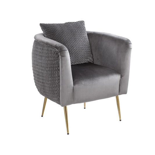 Natalie Gray Velvet Barrel Accent Chair with Metal Legs