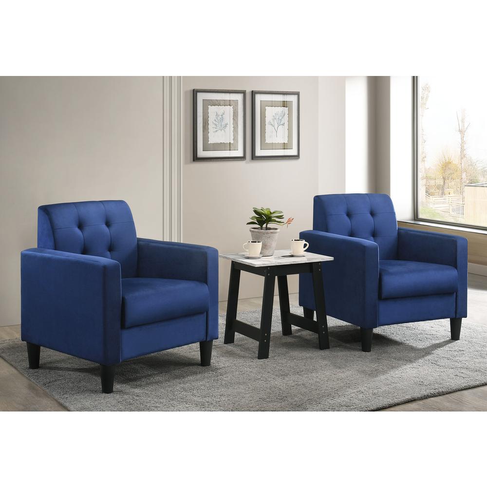 Hale Blue Velvet Armchairs and End Table Living Room Set