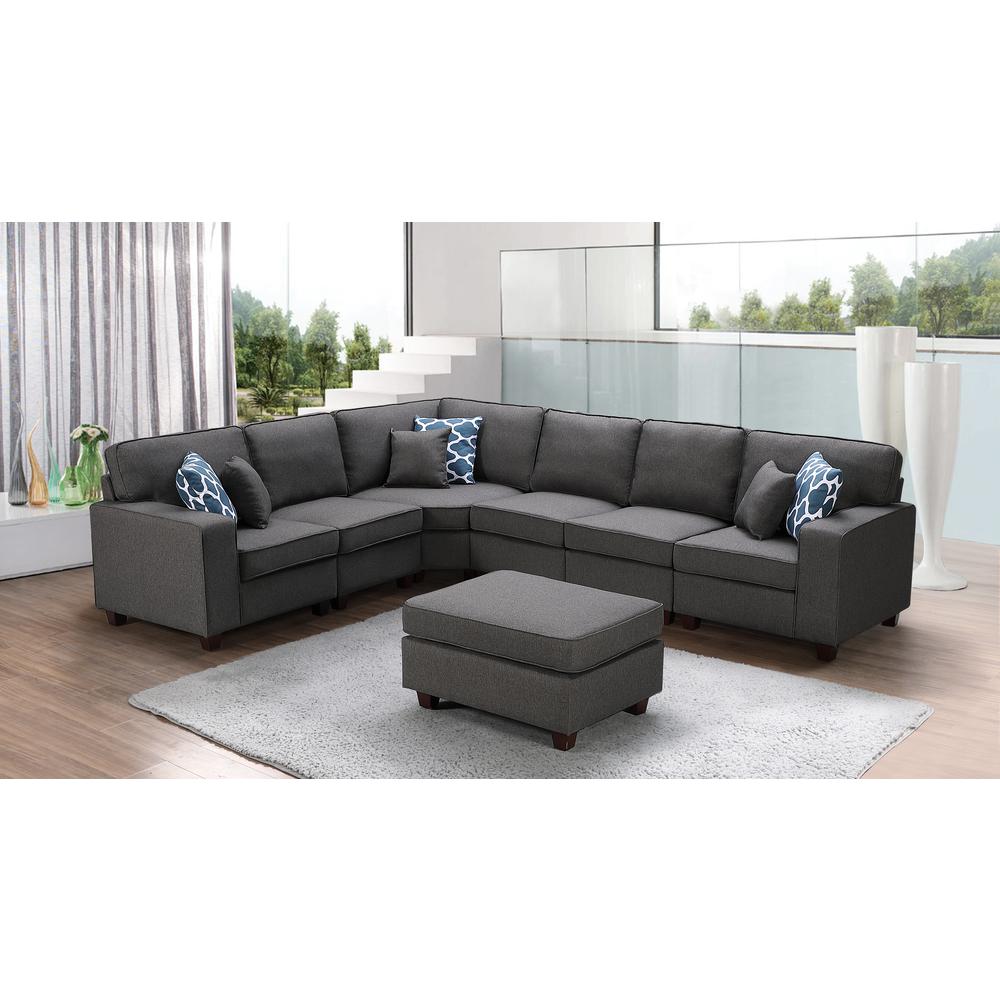 Casanova Dark Gray Linen 7Pc Modular Sectional Sofa and Ottoman