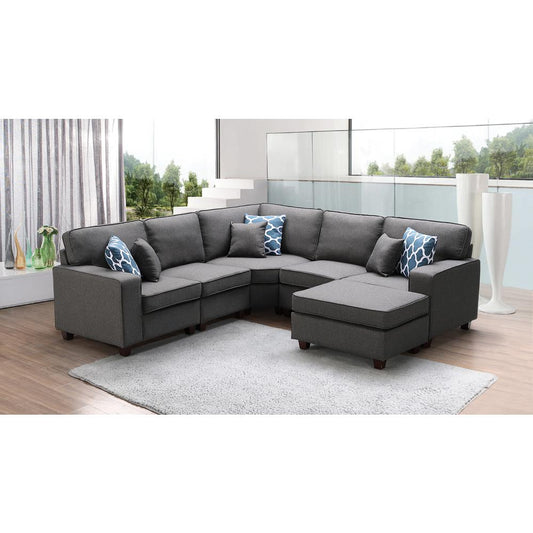 Sonoma Dark Gray Linen 6Pc Modular Sectional Sofa and Ottoman