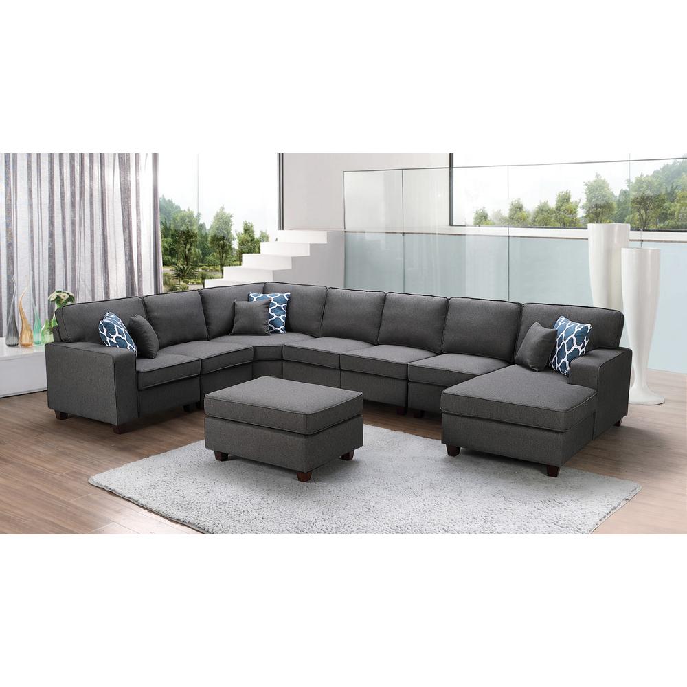 Irma Dark Gray Linen 8Pc Modular Sectional Sofa Chaise and Ottoman