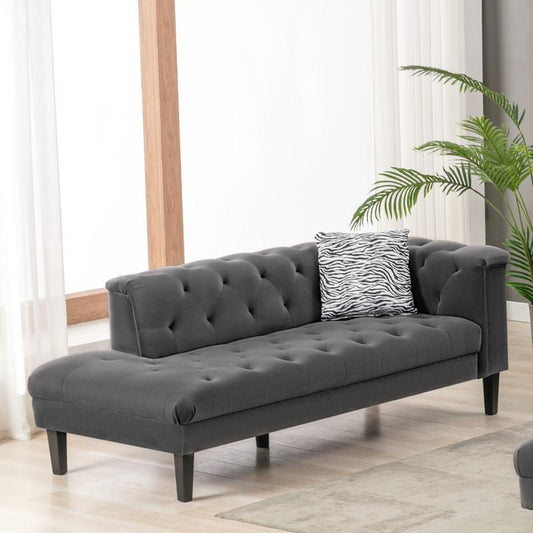 Mary Dark Gray Velvet Tufted Chaise With 1 Accent Pillow