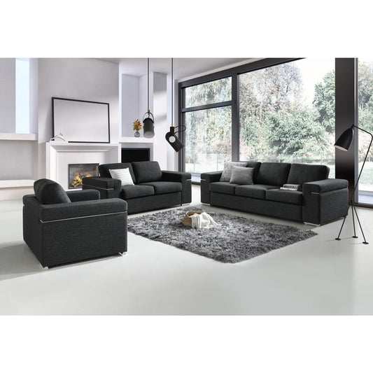 Gianna Black Linen Fabric Sofa Loveseat and Chair Living Room Set