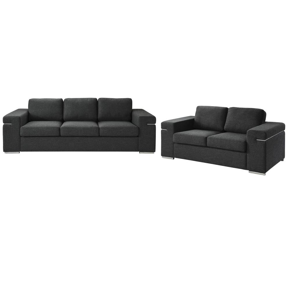 Gianna Black Linen Fabric Sofa and Loveseat Living Room Set