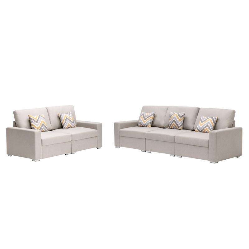 Nolan Beige Linen Fabric Sofa and Loveseat Living Room Set with Pillows and Interchangeable Legs