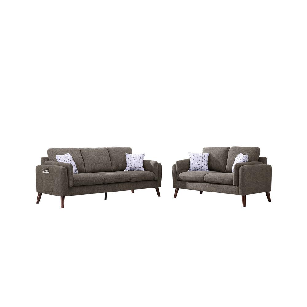 Winston Brown Linen Sofa and Loveseat Living Room Set with USB Charger and Tablet Pocket