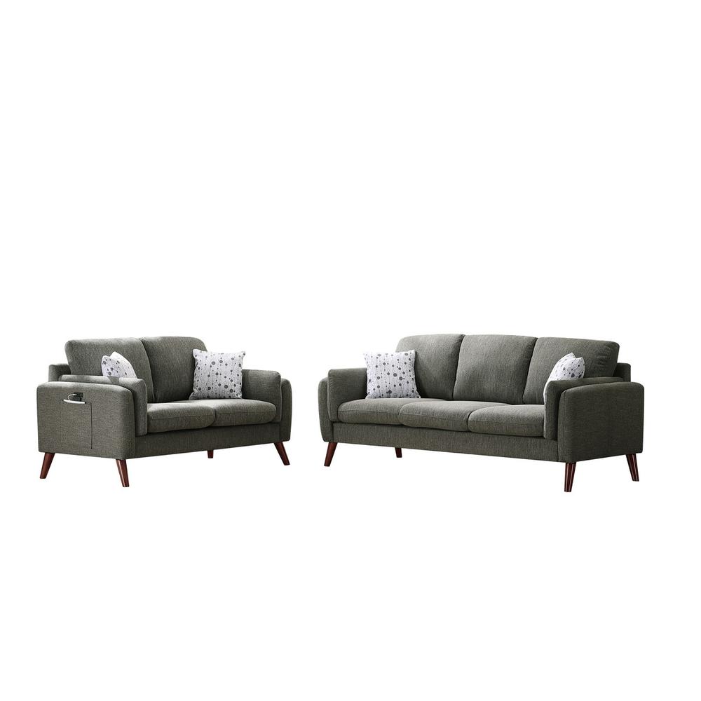 Winston Gray Linen Sofa and Loveseat Living Room Set with USB Charger and Tablet Pocket