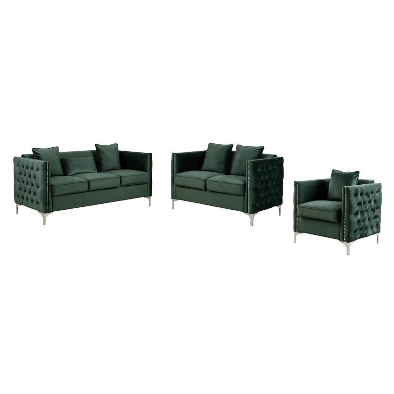 Bayberry Green Velvet Sofa Loveseat Chair Living Room Set