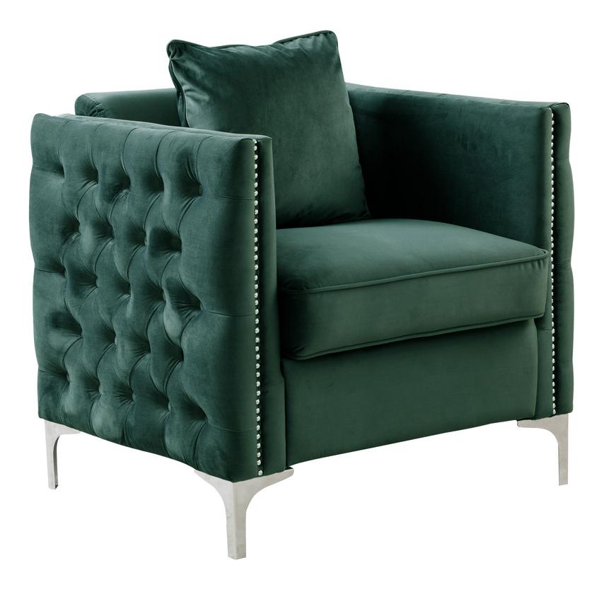 Bayberry Green Velvet Chair with 1 Pillow