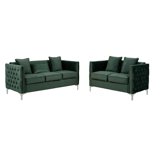 Bayberry Green Velvet Sofa Loveseat Living Room Set