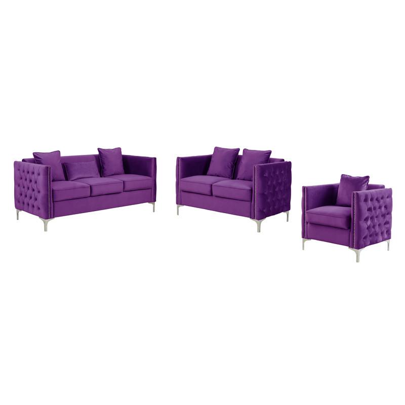 Bayberry Purple Velvet Sofa Loveseat Chair Living Room Set