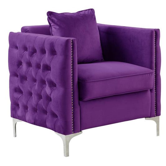 Bayberry Purple Velvet Chair with 1 Pillow