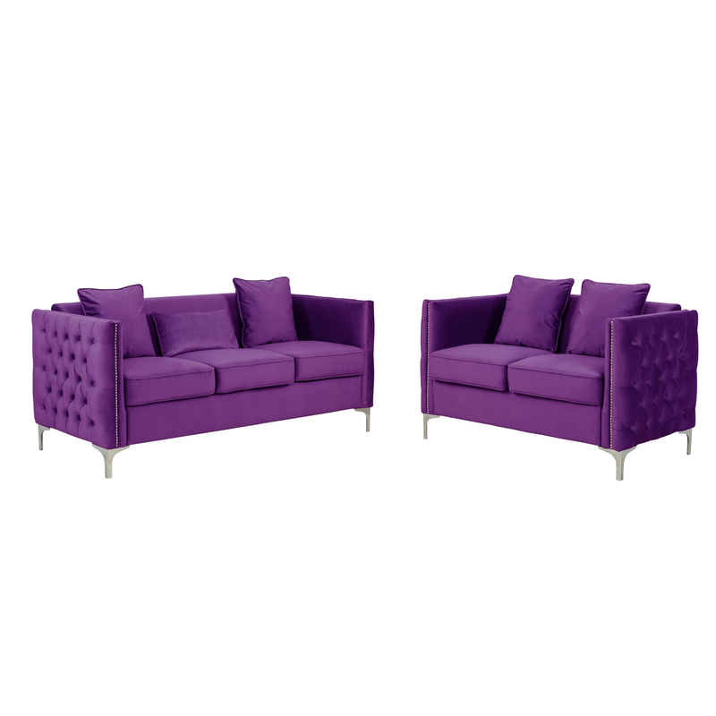 Bayberry Purple Velvet Sofa Loveseat Living Room Set