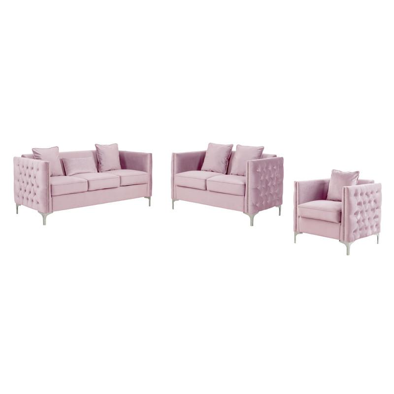 Bayberry Pink Velvet Sofa Loveseat Chair Living Room Set