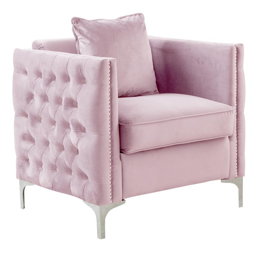 Bayberry Pink Velvet Chair with 1 Pillow