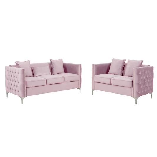 Bayberry Pink Velvet Sofa Loveseat Living Room Set