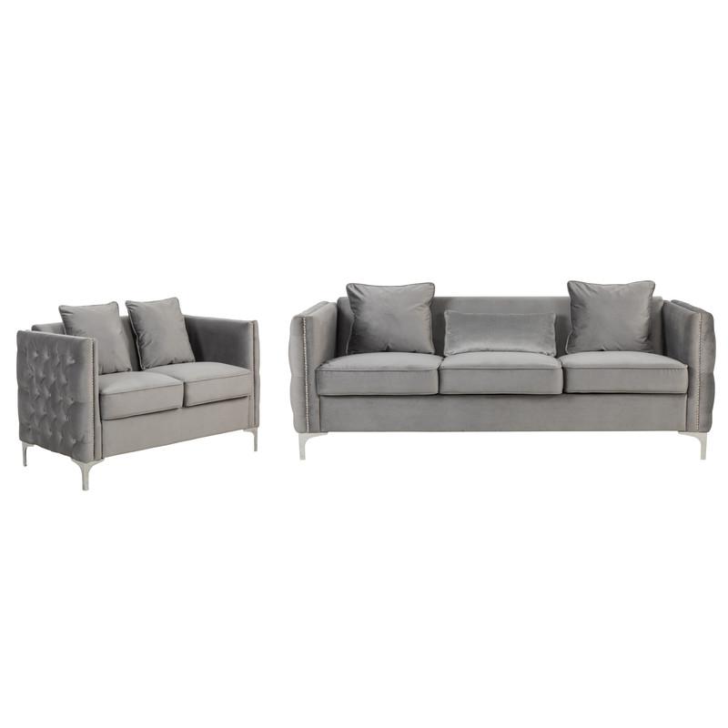 Bayberry Gray Velvet Sofa Loveseat Living Room Set