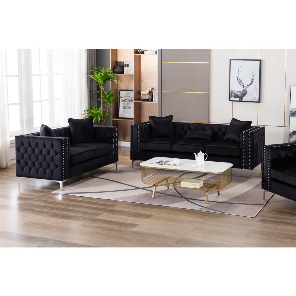 Lorreto Black Velvet Fabric Sofa Loveseat Living Room Set