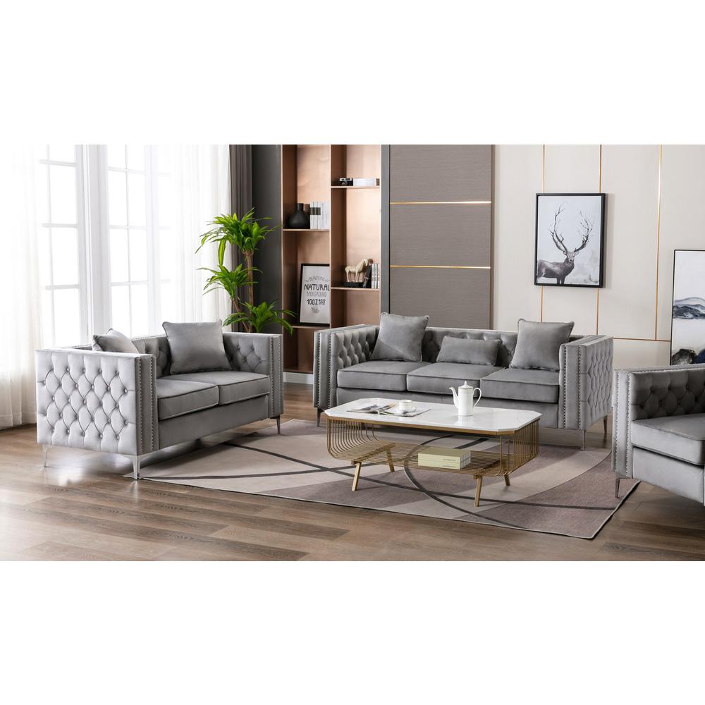 Lorreto Gray Velvet Fabric Sofa Loveseat Living Room Set