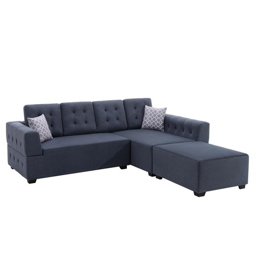 Ordell Dark Gray Linen Fabric Sectional Sofa with Right Facing Chaise Ottoman and Pillows