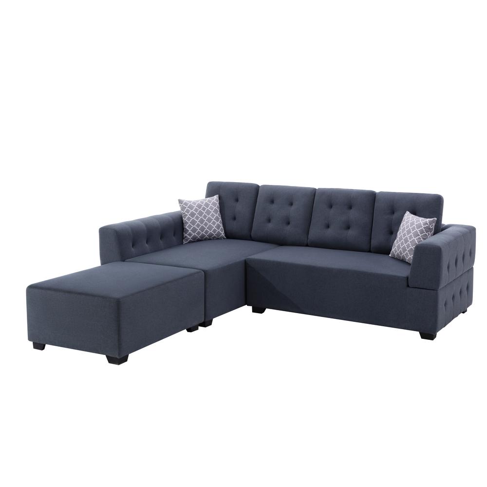 Ordell Dark Gray Linen Fabric Sectional Sofa with Left Facing Chaise Ottoman and Pillows