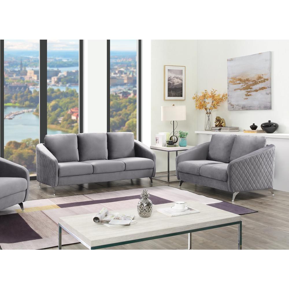 Sofia Gray Velvet Fabric Sofa Loveseat Living Room Set