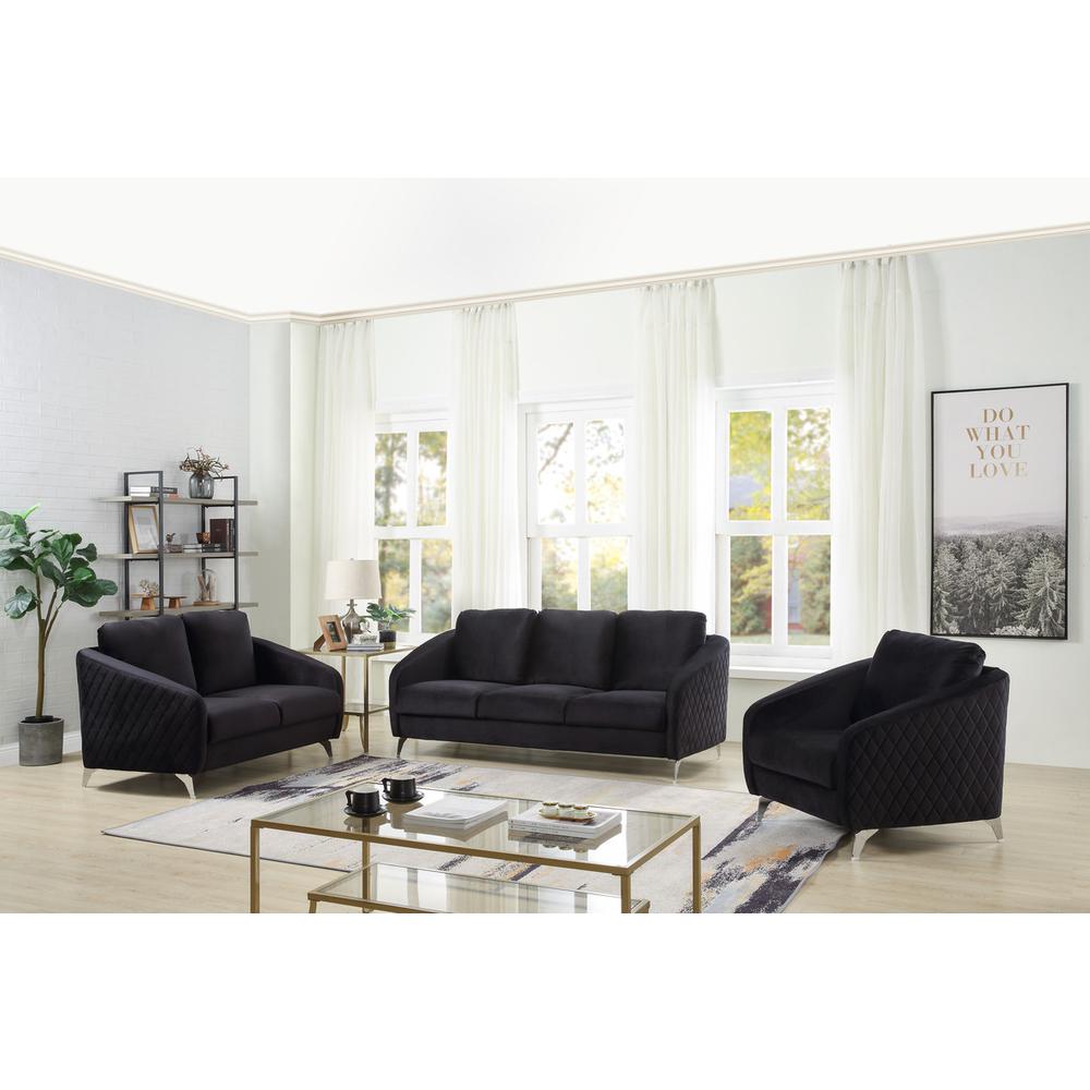 Sofia Black Velvet Fabric Sofa Loveseat Chair Living Room Set