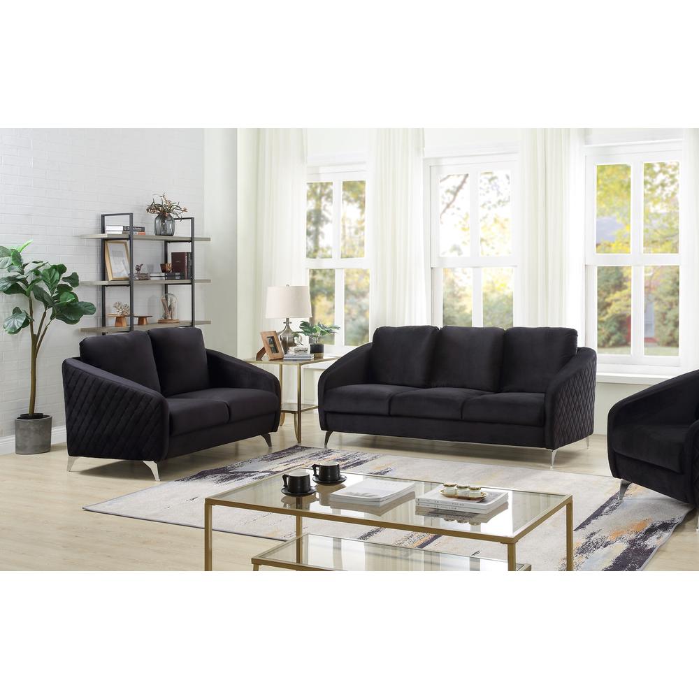 Sofia Black Velvet Fabric Sofa Loveseat Living Room Set