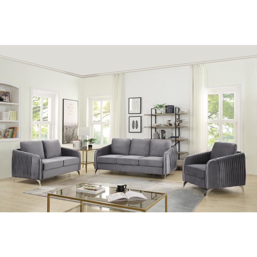 Hathaway Gray Velvet Fabric Sofa Loveseat Chair Living Room Set