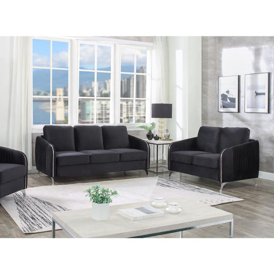 Hathaway Black Velvet Fabric Sofa Loveseat Living Room Set