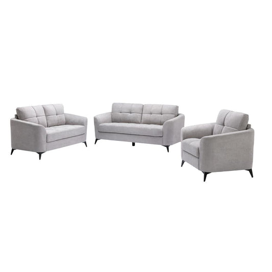 Callie Light Gray Velvet Fabric Sofa Loveseat Chair Living Room Set