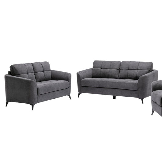 Callie Gray Velvet Fabric Sofa Loveseat Living Room Set