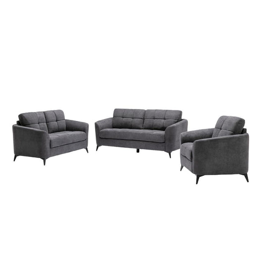 Callie Gray Velvet Fabric Sofa Loveseat Chair Living Room Set