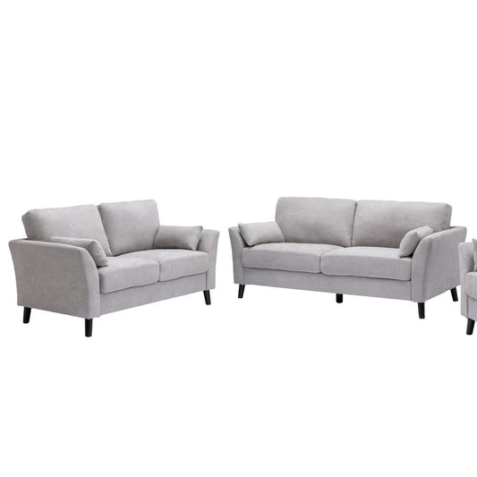 Damian Light Gray Velvet Fabric Sofa Loveseat Living Room Set