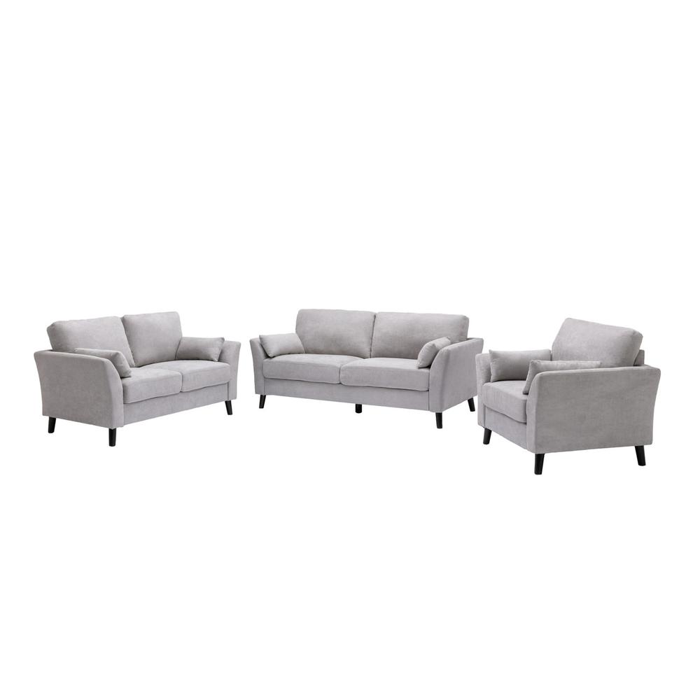 Damian Light Gray Velvet Fabric Sofa Loveseat Chair Living Room Set