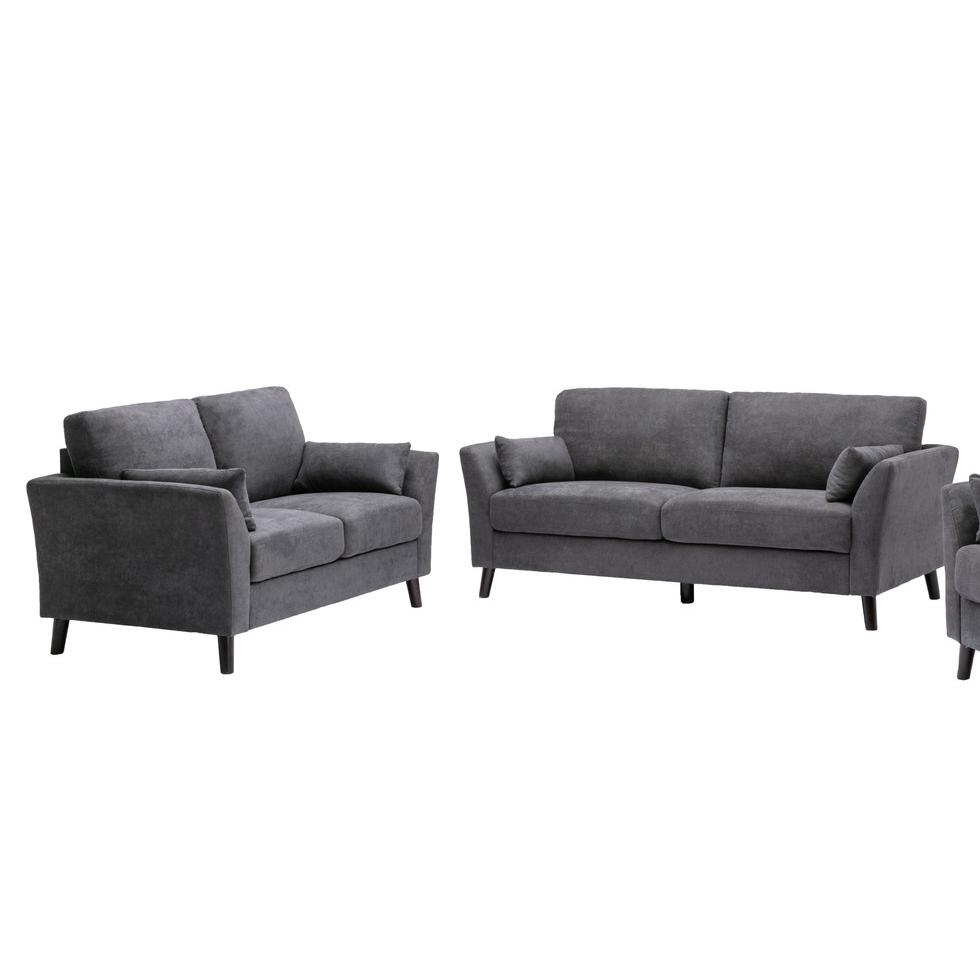 Damian Gray Velvet Fabric Sofa Loveseat Living Room Set