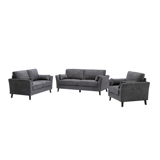 Damian Gray Velvet Sofa Loveseat Chair Living Room Set