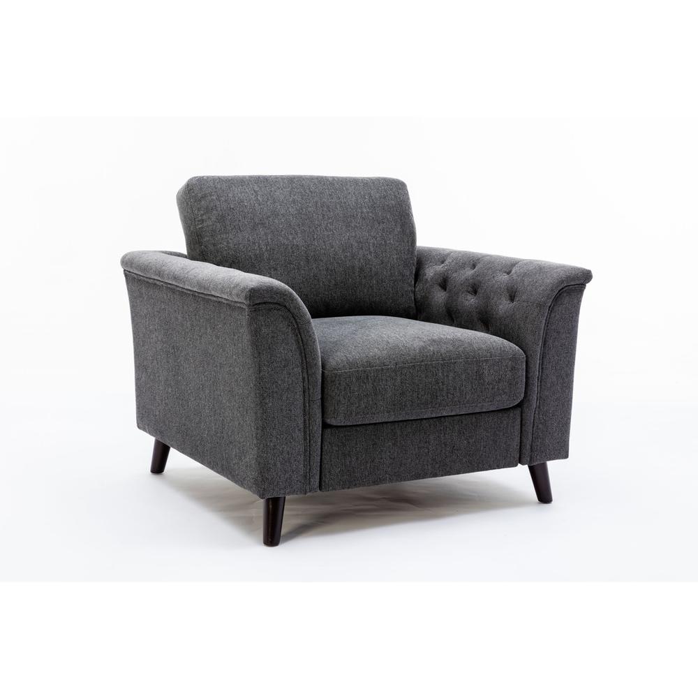 Stanton Dark Gray Linen Chair with Tufted Arms