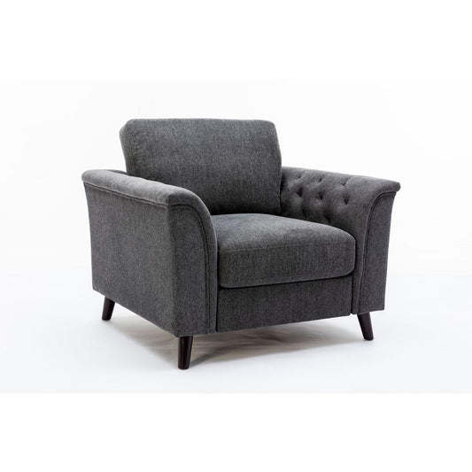 Stanton Dark Gray Linen Chair with Tufted Arms