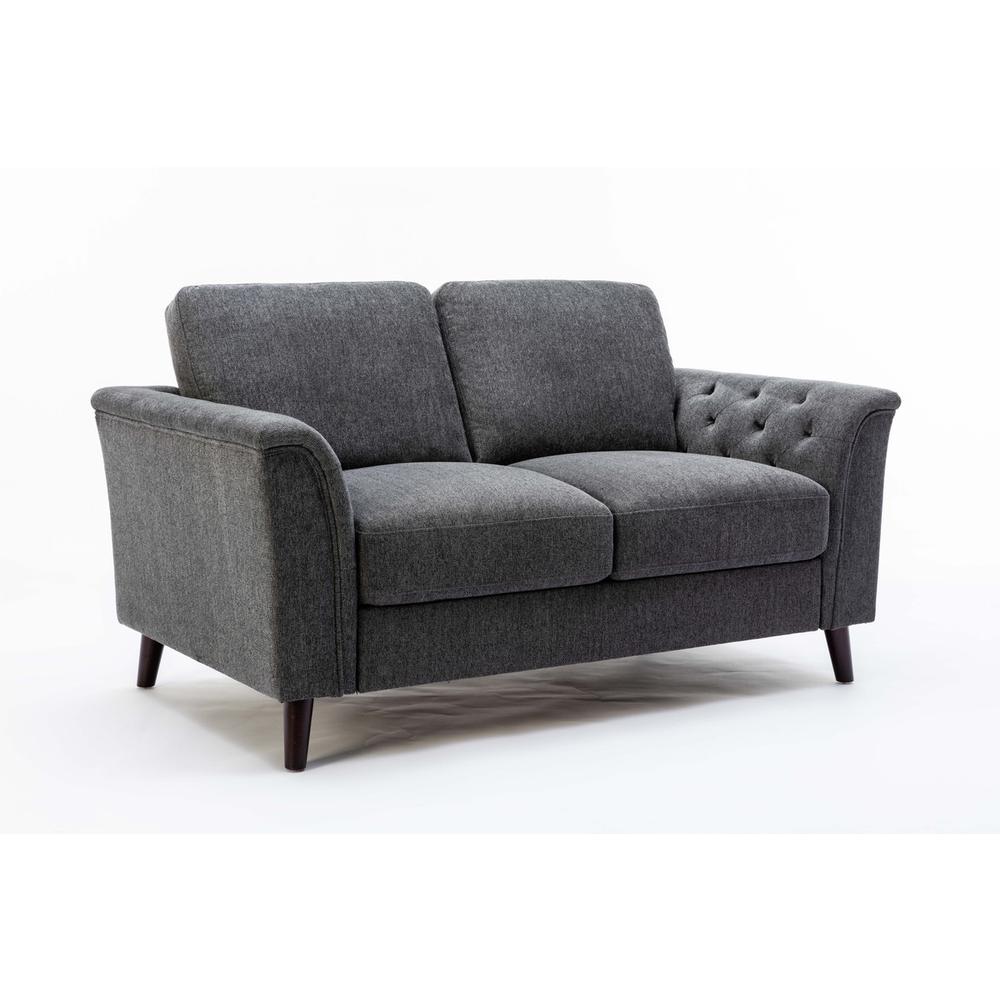 Stanton Dark Gray Linen Loveseat with Tufted Arms