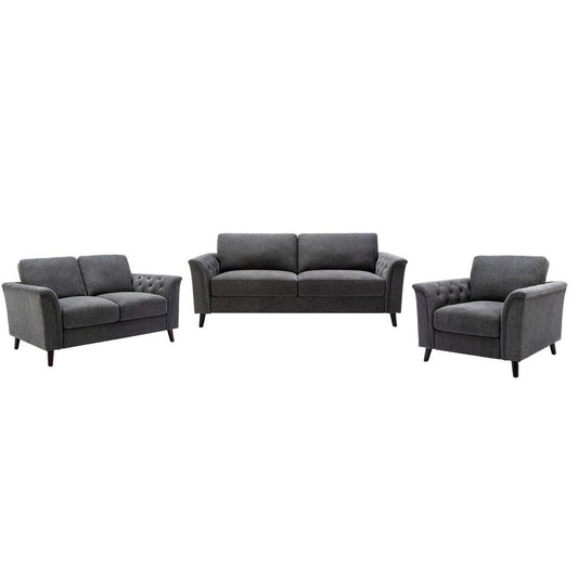 Stanton Dark Gray Linen Sofa Loveseat Chair Living Room Set