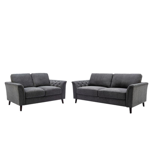 Stanton Dark Gray Linen Sofa Loveseat Living Room Set