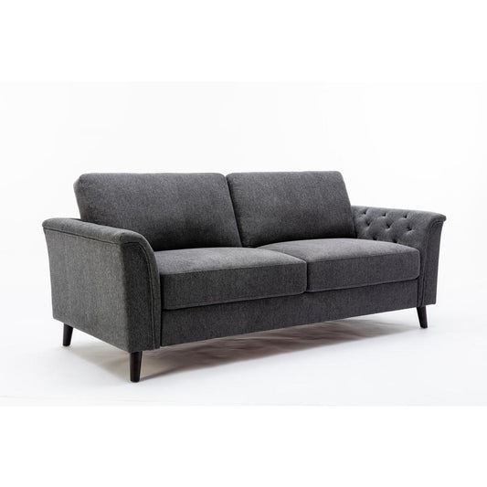 Stanton Dark Gray Linen Sofa with Tufted Arms