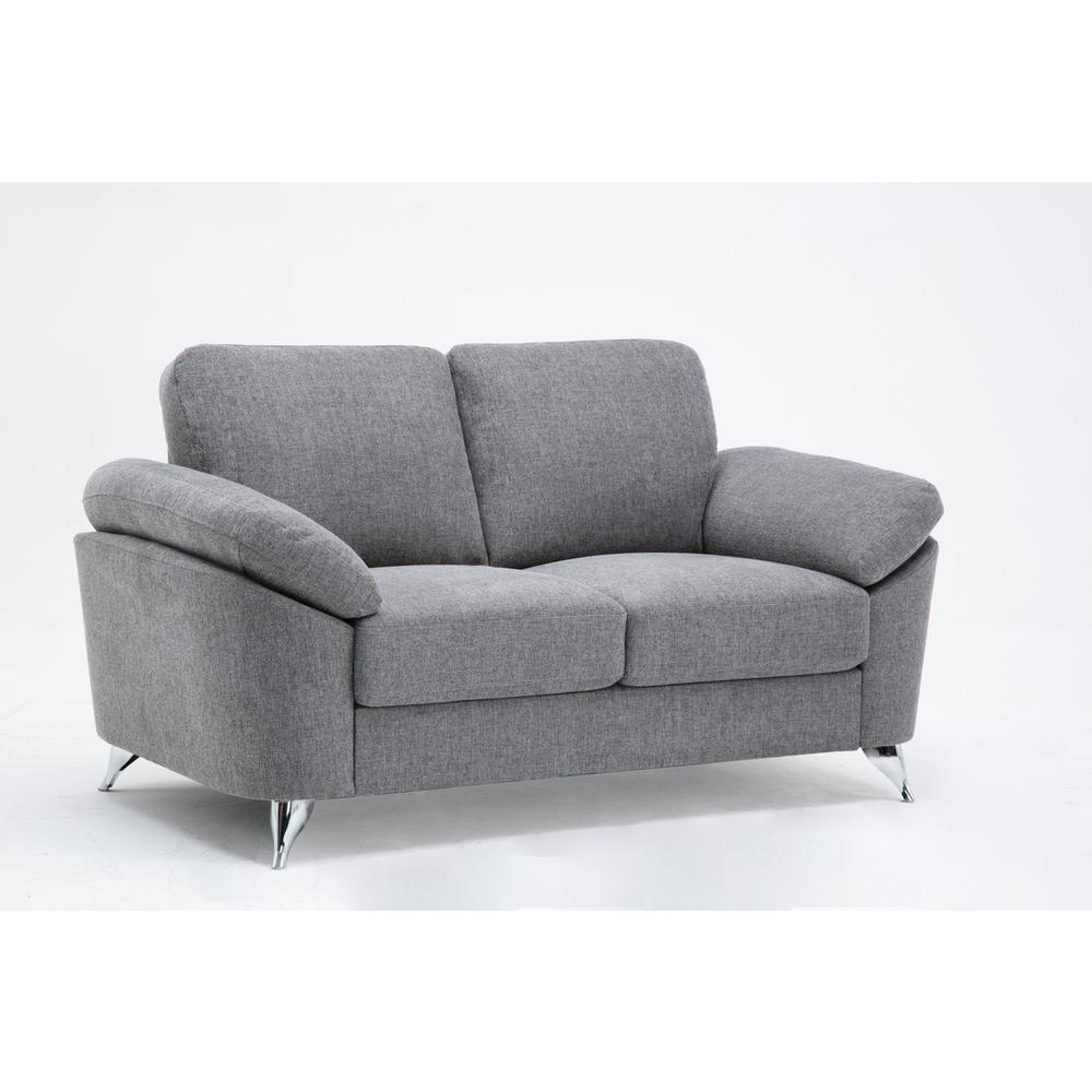 Villanelle Light Gray Linen Loveseat with Chrome Finish Legs