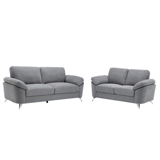 Villanelle Light Gray Linen Sofa Loveseat Living Room Set