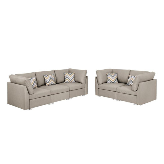 Amira Beige Fabric Sofa and Loveseat Living Room Set with Pillows